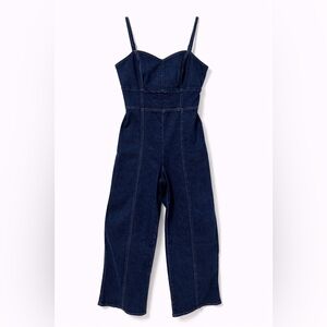 Express Dark Blue Denim Jumpsuit w/ Cut Out Back